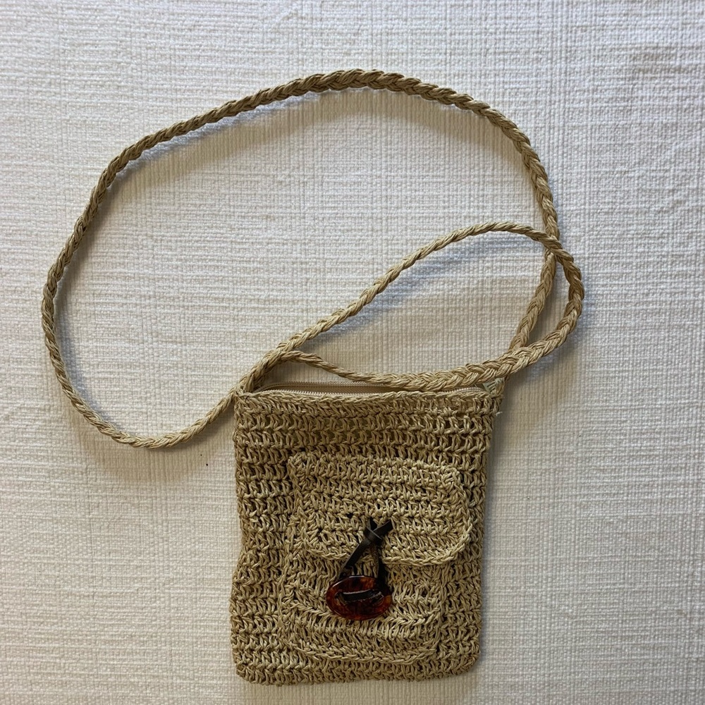 Chateau Beige Jute Crochet Crossbody Bag